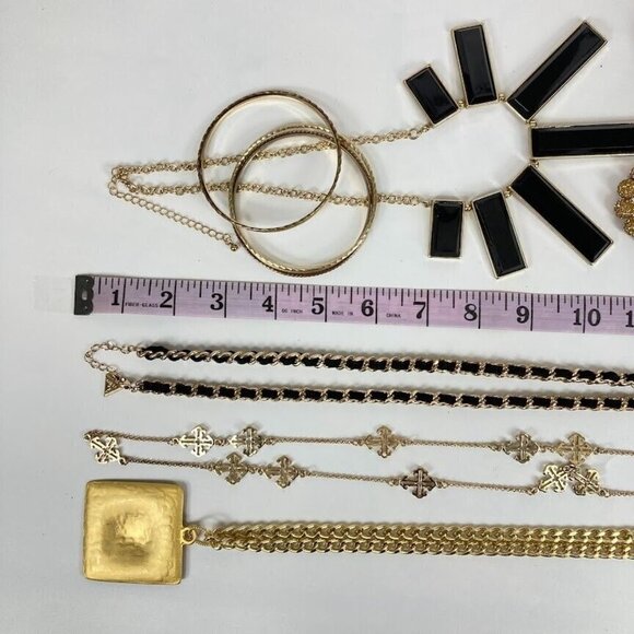 Gold Tone and Black Jewelry Lot Bracelets, Earrings & GUESS Long Rope Necklace - Picture 7 of 9